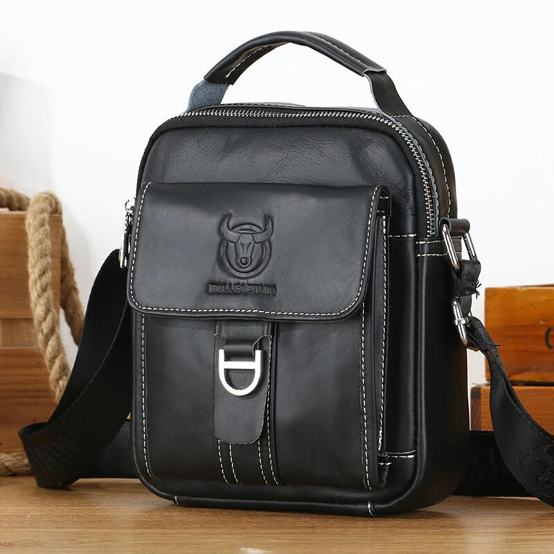 (image for) BULLCAPTAIN Genuine Leather Men's Messenger Bag Casual Crossbody Handbag Gift for Man Business Shoulder Bag