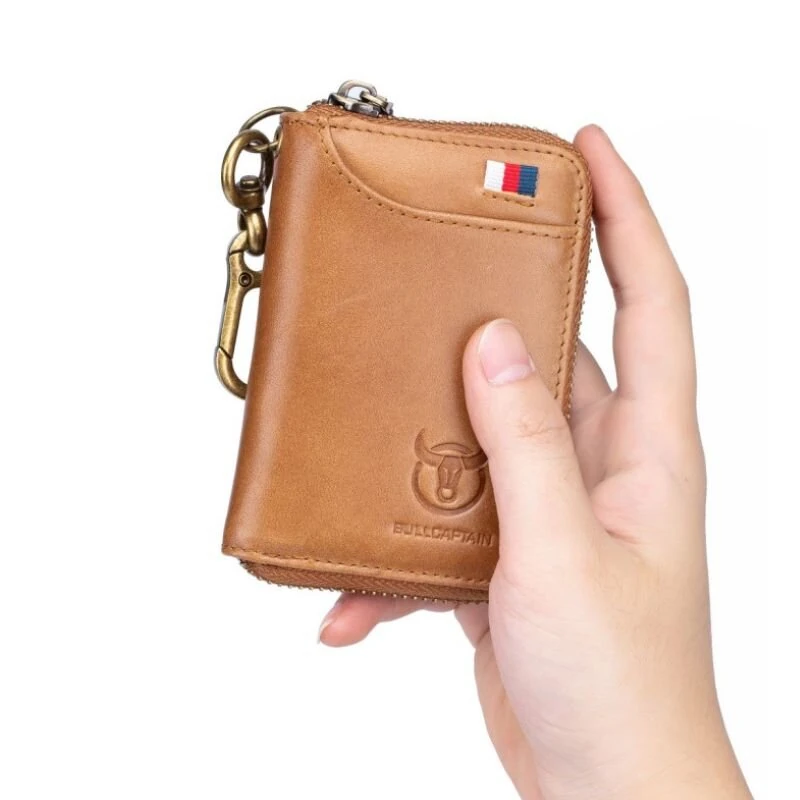 (image for) BULLCAPTAIN Genuine Leather Mens Waist-Mounted Wallet Card & Id Holders Multi-function Key Chain Holders Mini Key Bag Coin Purse Wallet Two-In-One with Gift Box